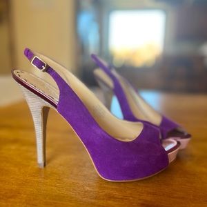 Enzo Angiolini ‘Sunshynne’ purple suede peep-toe slingback heels Sz 8